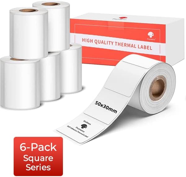 Phomemo [6x230 pcs] Original Labels for M110 M100 M220 M221 M120 M200, 6 Rolls, 1.97'' x 1.18''(50x30mm), 230 Labels/Roll, Square, White, Also Support Phomemo Shipping Printer for Barcode, Address