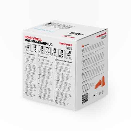 Honeywell Howard Leight by Maximum Corded Disposable Foam Earplugs, 100 Pairs, Orange