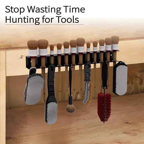 Wall Mount Brush Holder & Tool Hanger Rack for Garage, Detailing Organizer with Mounting Hardware - Holds 12 Brushes + Hooks for Towels & Tools?