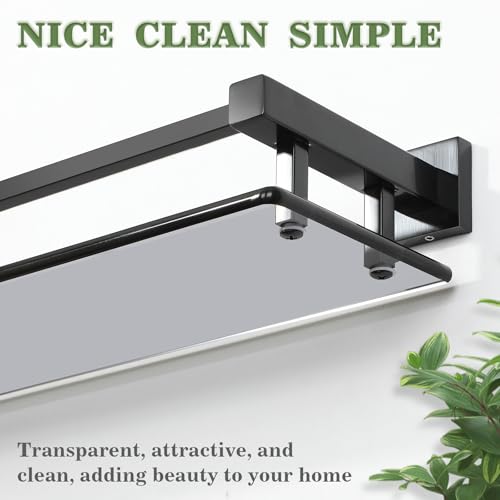 Alise Glass Shelves for Bathroom Wall, Tempered Glass Bathroom Shelf Wall Mounted, Modern Space Saving Floating Shelves 12 inch, Matte Black - color: Matte Black, size: 12 inch