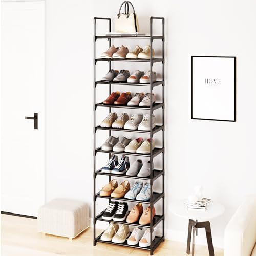 10-Tier Large Shoe Rack,20-25 Pairs Sturdy Shoe Shelf Storage Organizer,Tall Shoe Stand for Entryway, Hallway and Closet(Black) - size: 10-Tier(Black)