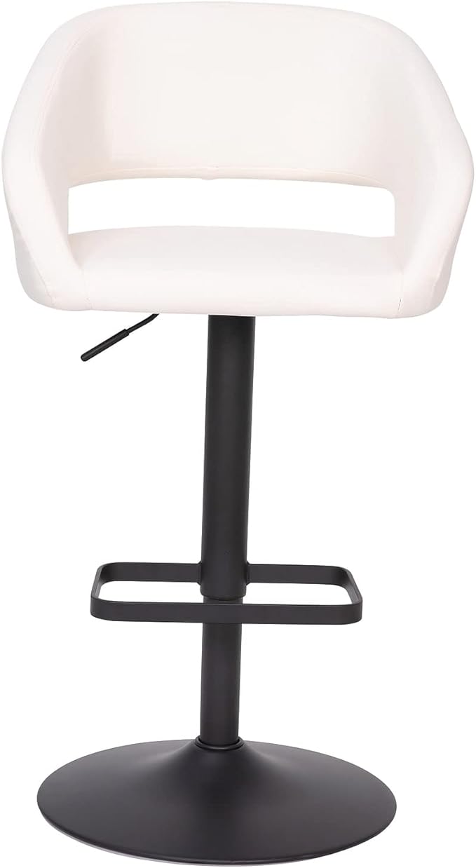 Flash Furniture Erik Comfortable & Stylish Contemporary Barstool with Rounded Mid-Back and Foot Rest, Adjustable Height - White Vinyl with Chrome Base