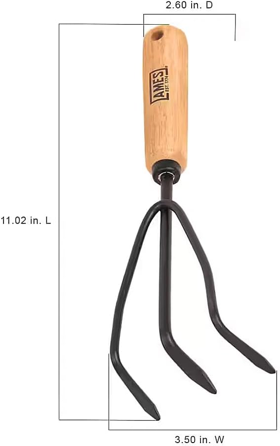 AMES 2446300 Tempered Steel Hand Cultivator with Wood Handle, 11-Inch, Brown