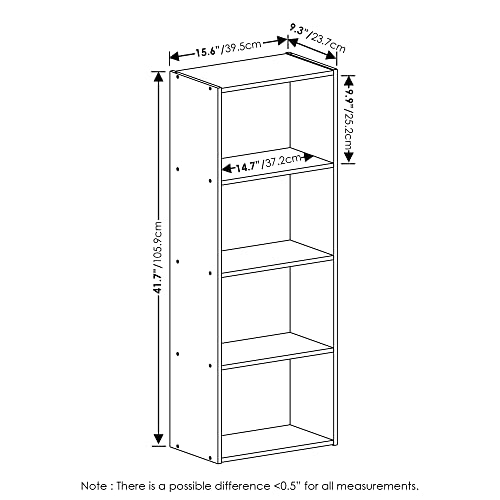 Furinno Luder Bookcase / Book / Storage, 4-Tier, White - color: White, size: 4-Tier, 9.3 x 15.6 x 41.7