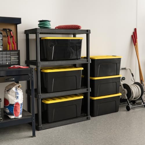 IRIS USA 72 Qt Stackable Plastic Storage Bins with Lids, 6 Pack - BPA-Free, Made in USA - Garage Organizing Solution, Latches, Durable Nestable Containers, Secure Pull Handle - Black/Yellow - size: 72 Qt, style: 6 Pack