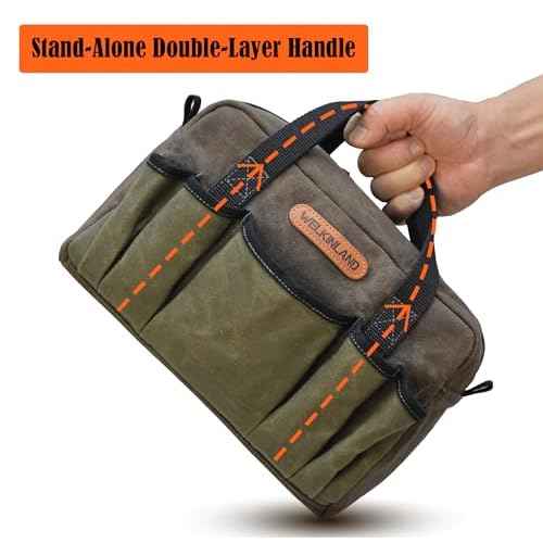 WELKINLAND 14-Pocket Waxed Canvas Tool Organizer - Heavy Duty Electrician's Tool Bag, Small Size