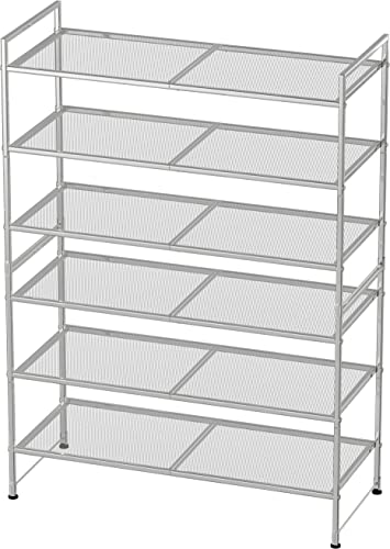 Simple Houseware 3-Tier Stackable Mesh Shoe Rack, Silver - color: Silver, style: Mesh Panel