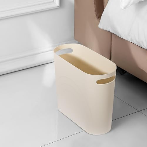 rejomiik Small Trash Can, 3.5 Gallon Slim Garbage Can Plastic Waste Basket with Handles Container Bin for Narrow Spaces Bathroom, Bedroom, Kitchen, Office at Home, 2 Pack Cream - color: Cream, size: 2 pack