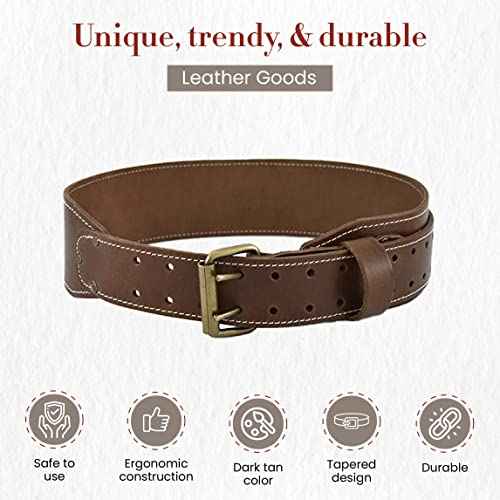 Style n Craft - 3" Wide Tapered Full-Grain Leather Work Belt, Durable and Rugged Belt, Dark Tan (98437)