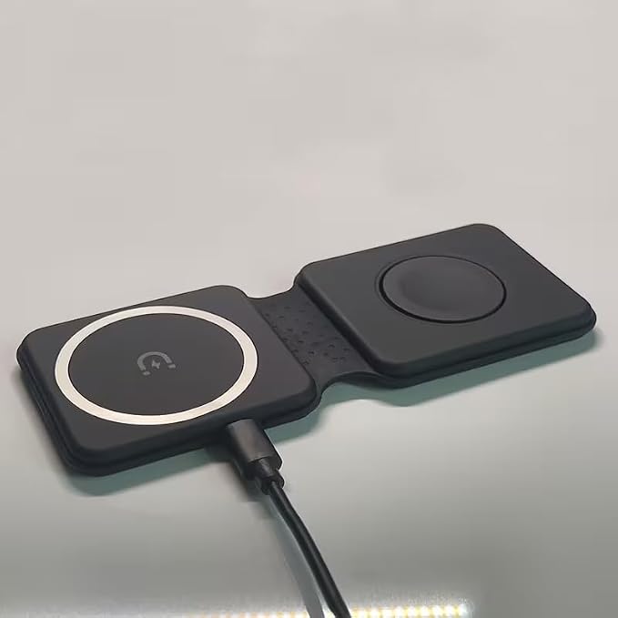 2 in 1 Magnetic Wireless Charger 15W Fast Charging Station Foldable Lightweight Compact Travel Charging Pad Compatible with iPhone &amp Apple Watch