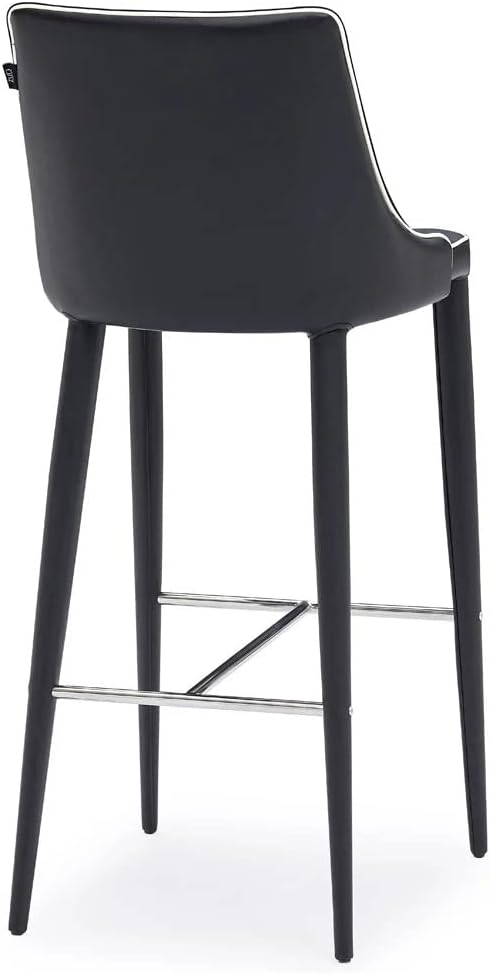 ZURI Jillian Black with White Piping Leatherette Bar Stool with Stainless Steel Base