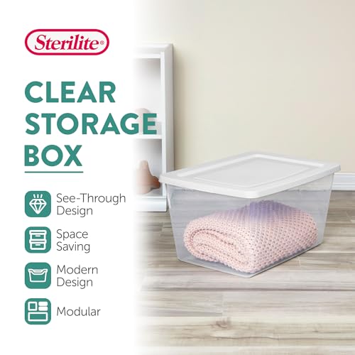 Sterilite 12 Pack Storage Boxes, Clear Plastic Stackable Containers, Lightweight Home Organizers with Snap Lids, 58 Quart, White - size: 58 Quart, style: 12 Pack