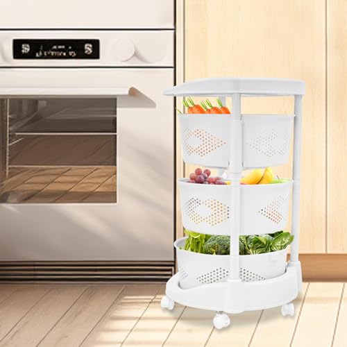 5 Tier Rotating Storage Shelf with Lockable Casters, Circular Rotating Basket Large Storage Rack with 360° Wheels 180° Rotating Multi-Layer Kitchen Storage Shelf (3 Tier) - size: 3 Tier