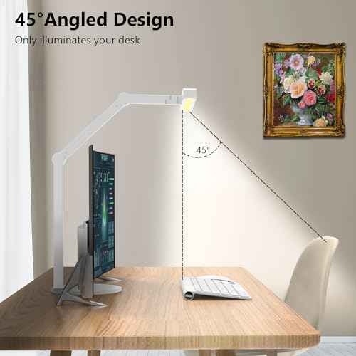 Micomlan Led Desk Lamp with Atmosphere Lighting, Rotatable Tall Architect Desk Lamp for Home Office with Swing Arm, 24W Bright Auto Dimming Adjustable Computer Light with Base for Table