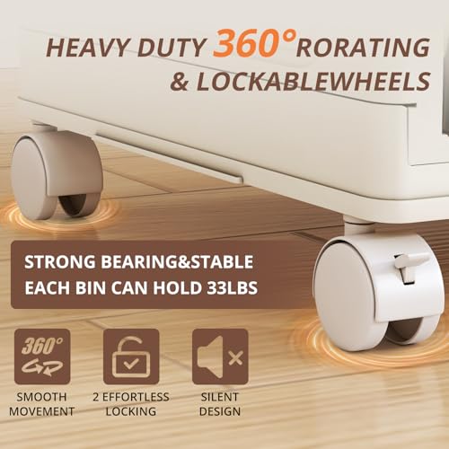 382QT Extra Large Lockable Stackable Storage Bins with Lids, 6-Tier Collapsible Plastic Storage Bins with Wheels, Foldable Closet Storage Bins for Bedroom Dorm Home Office Organization