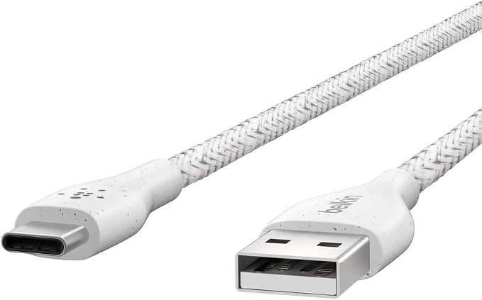 Belkin DuraTek Plus USB C to USB Cable - USB-A Cable W/Leather Strap - Ultra-Strong Charging Cable W/Flexible Insulation - Compatible W/iPads Samsung Galaxy Google Pixel &amp More - 4ft (White)