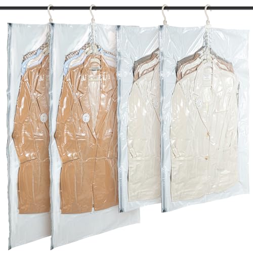 Hanging Vacuum Storage Bags – 4 Pack (2 Long, 2 Short) Hanging Vacuum Seal Bags for Clothing, Closet Organizer Space Saver for Suits, Jackets & Coats - size: 4 Combo
