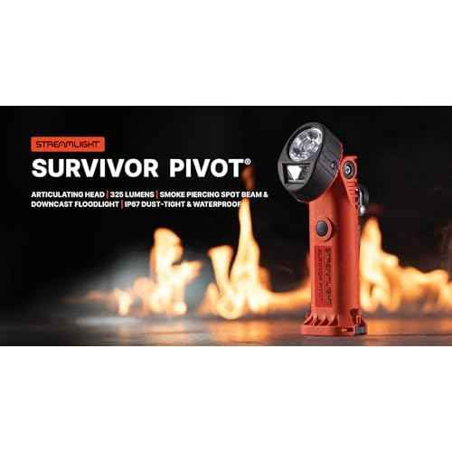 Streamlight 91814 Survivor Pivot USB 325-Lumen Right Angle Articulating Dual Beam Rechargeable Flashlight with Clip, Yellow