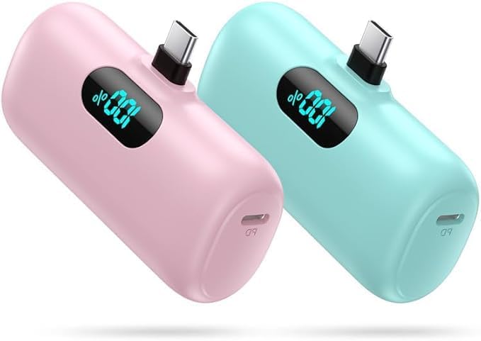 [2 Pack]Small Portable Charger for iPhone 17/16/15 Series5000mAh 3A PD USB C Power Bank Mini Travel Essentials Battery Pack for iPhone 17/17 Pro/16/16 Plus/16 Pro/15 Pro MaxSamsungAndroid/LG etc