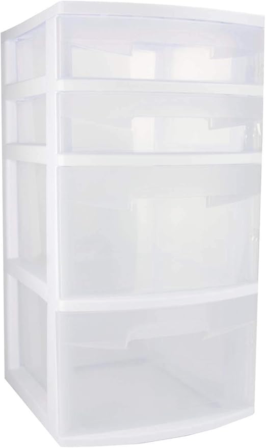 Sterilite 28228002 Home 4 Drawer Wide Storage Cart Portable Container w/Casters