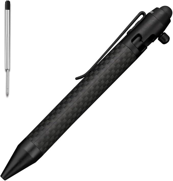 Cool Hand 4.9'' Brass Bolt Action Pen with Retractable Stylus Tip | for Any Touch Screen Ballpoint Ink Refillable Compact Size Skelton Out Deep Pocket Clip (Brass)