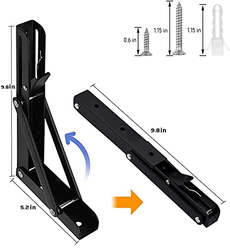 Folding Shelf Brackets - 10 Inch 2 Pcs Heavy Duty Metal Collapsible Triangle Shelf Bracket, DIY Wall Mounted Foldable Shelf Bracket, Space Saving for Bench Table with Screws - size: 10 Inch- 2 Packs
