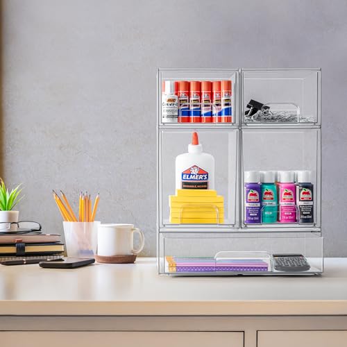 Sorbus Acrylic Storage Containers - 5 Pack, Stackable Storage Bins Set for Bathroom Organization - Clear Acrylic Drawer Organizers - Makeup Case Pull-Out Drawers (7.6’’ and 4.4’’ Tall and 12.1’’ Wide) - size: 5 Pack, Complete Set