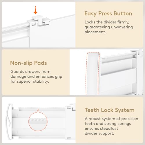 Lifewit Drawer Dividers for Clothes, 3.2" Tall 10.5"-16.5" Expandable Dresser Drawer Organizers, Adjustable White Plastic Separators for Kitchen, Cabinet, Nursery, Socks & Underwear Storage, 4 Pack - size: 3.2"H, 10.5-16.5"L