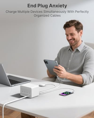 Gitryin 2 Lightning 3 Type-C Retractable Wall Chargers with 1 USB A Port and 1 Power Strip 12-in-1 Modular Charging Station