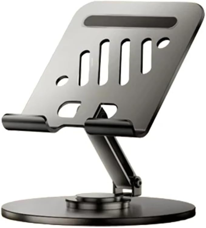 360° Rotation Adjustable Aluminum Alloy Foldable Tablet &amp Phone Stand Universal Desktop Mount for iPhone iPad (Black)