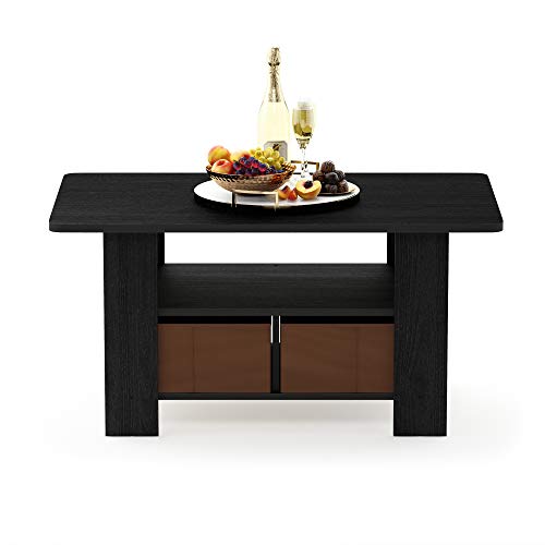 Furinno Andrey Coffee Table with Bin Drawer, Americano/Medium Brown, Small Non-Lift Top - color: Americano/Medium Brown, style: 2 Bin