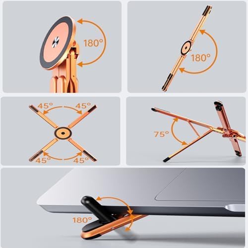 Portable Laptop Stand for Desk Foldable Adjustable Computer Riser with Magnetic Phone Holder Aluminum Laptop Stand Tablet Stand Mobile Phone Holder (Navy Blue)