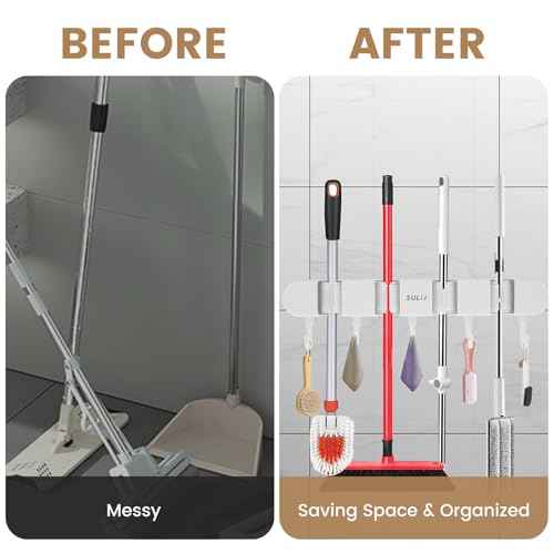 3Pcs Broom Mop Holder with Hooks Wall Mounted Broom Storage Rack No Drilling Self-Adhesive Mop Broom Organizer Mop Holder Hanger for Bathroom Office Kitchen Closet Garage,White (3)
