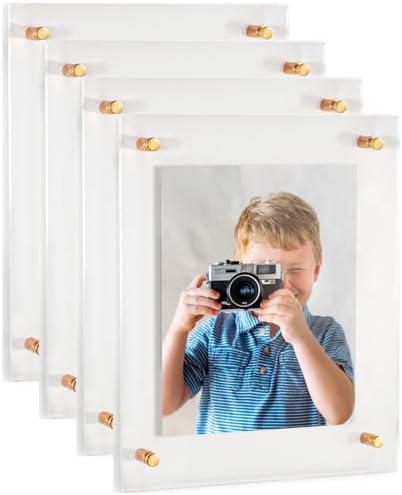 ArtToFrames 13x16 Inch Double Panel Floating Acrylic Picture Frame (Full Frame is 17x20) comes with Gold Standoff Hardware, Made in the USA, 4 Pack