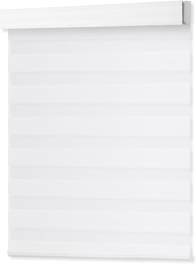 DENFOON Motorized Zebra Blinds, Solar Powered Dual Layer Automatic Shades with Remote Control, Rechargeable Smart Blinds Horizontal Wireless Electric Shades for Windows, Custom Size, White， 40 x 72