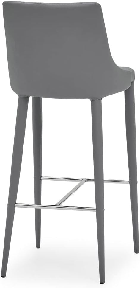 ZURI Jillian Gray Leatherette Bar Stool with Stainless Steel Base