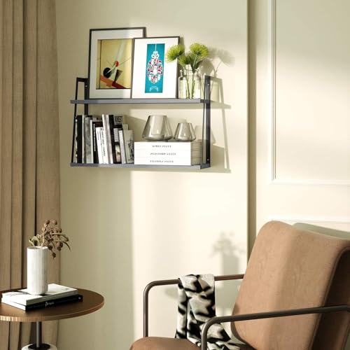SRIWATANA Floating Wall Shelves, 2-Tier Rustic Wood Shelves for Bedoom, Bathroom, Living Room, Kitchen (Weathered Gray) - color: 3. Weathered Grey