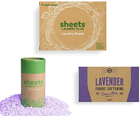 Sheets Laundry Club Bundle - 50 Pack (up to 100 loads) Fresh Linen Detergent Sheets, 40 Pack Vitality Dryer Sheets & 8 Oz. Uncharted Waters Scent Booster - New Liquidless Technology