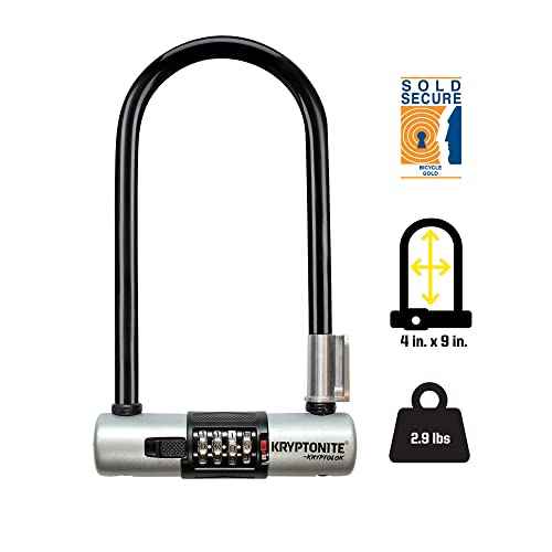 Kryptonite KryptoLok Combo Bike U-Lock, Anti-Theft Security, 12.7mm Steel Shackle, 4-Digit Resettable Combination, U-Shape, Black