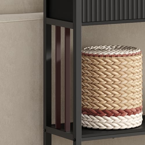 MAHANCRIS Console Table with 2 Drawers, Narrow Long Entry Table with Storage Shelf, 2-Tier Fluted Entryway Table with 2 Drawers, for Entryway, Living Room, Foyer, Hallway, Office, Black CTHB5101 - size: 11.8"D x 39.4"W x 32.3"H