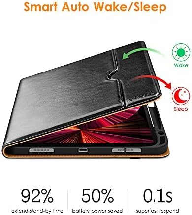 DTTO Case for iPad Pro 11 Inch 4th / 3rd / 2nd / 1st Generation 2022/2021/2020/2018Premium PU Leather Folio Stand Cover with Hand Strap Auto Wake/SleepMultiple Viewing Angles Black