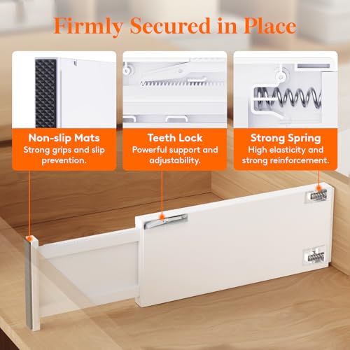 Lifewit 5 Pack 5" High Drawer Dividers 34-56cm/13.5-22" Adjustable Drawer Organizer for Clothes/Utensils, Expandable Drawer Separator in Dresser/Kitchen/Bedroom/Office Organization & Storage White - size: 5"H, 13.5-22"L