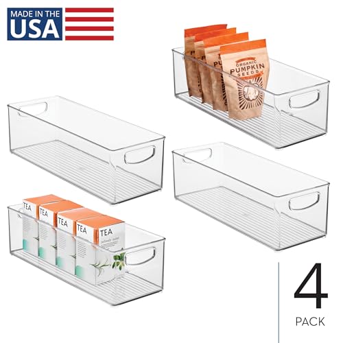 iDesign Plastic Stackable Pantry Bin for Kitchen Cabinets or Fridge, Set of 4, Clear, Made in USA - style: Pack of 4