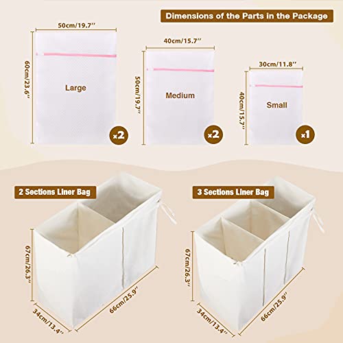 Greenstell Laundry Hamper with Lid, 125L Large Clothes Hamper with 3 Section & 2 Section Removable Liner Bags & 5 Mesh Laundry Bags, Handwoven Synthetic Rattan Divided Laundry Basket, Natural - color: Natural