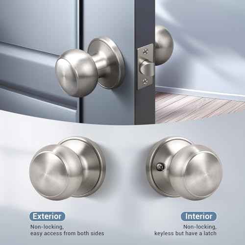 KNOBWELL 6 Pack Passage Door Knob Brushed Nickel,Round Door knob for Hall and Closet Door Knobs, Non-Locking Round Door Handle, Satin Nickel Interior Door Knob, Keyless Stainless Steel Passage Knobs