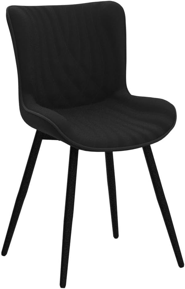 YOUTASTE Black Dining Chairs Set of 2 Upholstered Mid Century Modern Kitchen Dining Room Chairs Armless Faux Leather Accent Chairs Metal Vanity Lounge Chair with Back for Living Room Bedrooms