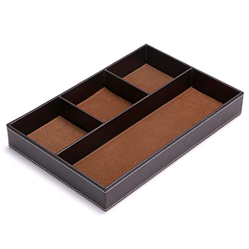 BTSKY 4 slots Desk Drawer Organizer, PU Leather Drawer Storage Organizer Divider for Office Desk Supplies Value Collection and Accessories Multi-Purpose Storage Desktop Organizer Tray(Brown)