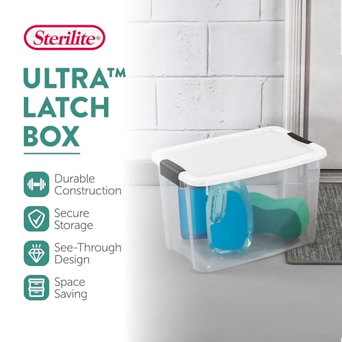 Sterilite 6-Pack 30 Quart Ultra Latch Box, Clear Storage Organizer Bins with Latching Lids - Stackable Plastic Containers for Home Organization in Garage, Attic, Basement, and Closet - size: 30 Quart