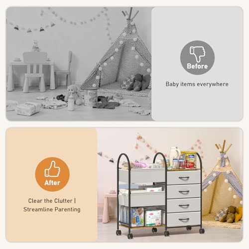 Baby Diaper Caddy Organizer Cart with Wheels, 4-Tier Rolling Diaper Cart with Dividers and Drawers, Multi-Layer Nursery Storage for Diapers & Baby Essentials - color: Grey