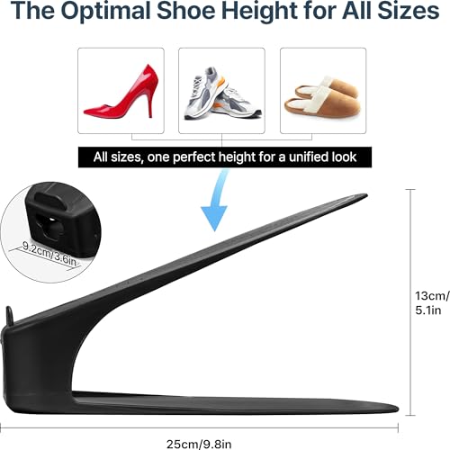 One-Piece Shoe Slot Organizer 10 Pack, Space-Saving Stackers for Closet, Entryway & Shoe Rack | No Assembly Needed - color: Black